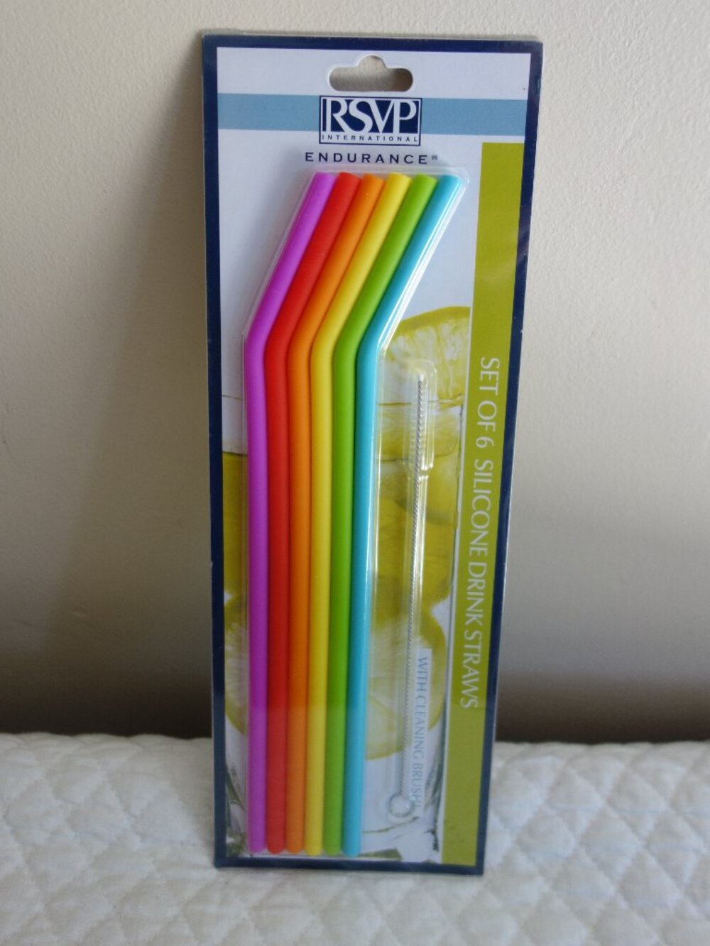 NIP New 6 RSVP INTERNATIONAL Endurance Rainbow Silicone Straws w/ Brush